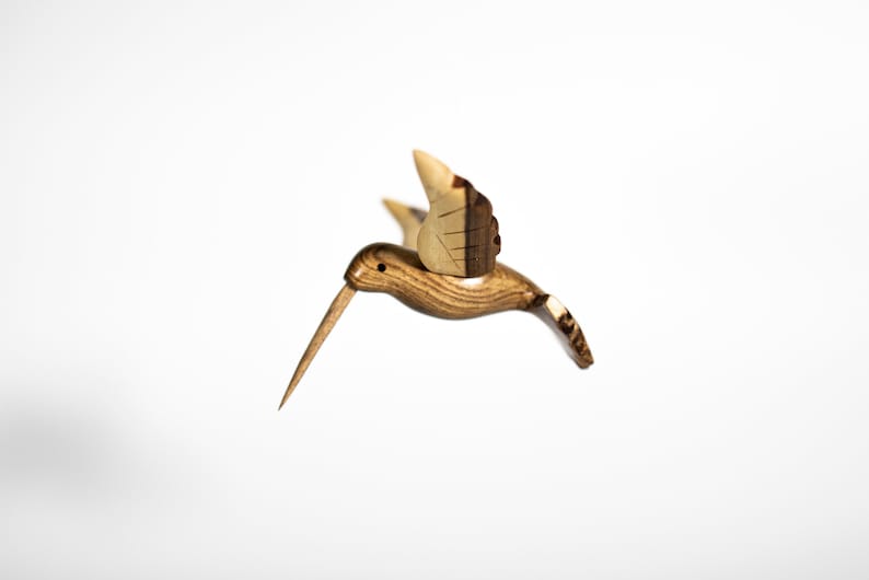 Hummingbird hand carved in wood with Varnished Finish