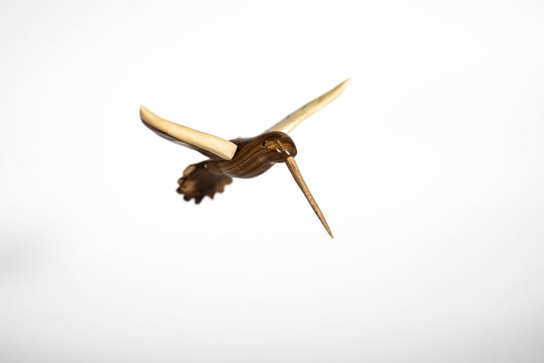 Hummingbird hand carved in wood with Varnished Finish