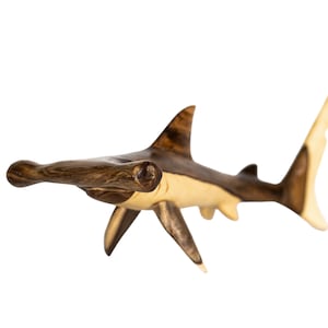 Hand-Carved Wooden Hammerhead Shark Sculpture – Marine Art Décor