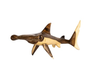 Hand-Carved Wooden Hammerhead Shark Sculpture – Marine Art Décor