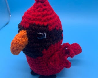 Handmade Crochet Red Cardinal Plush, Woodland Decor, Bird Lover Gift, memorial bird gift, grandma gift, Winter bird plush