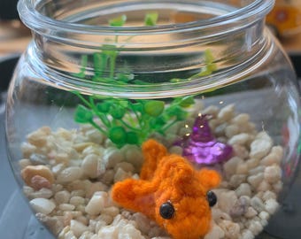 Crochet Goldfish Bowl: Orange Fish, Desk Decor, No Mess Pet