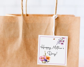 Geschenkanhänger zum Muttertag | Druckbarer Geschenkanhänger zum Muttertag | Anhänger für selbstgemachtes Geschenk | Bereit zum Drucken | Blumen-Geschenkanhänger zum Muttertag