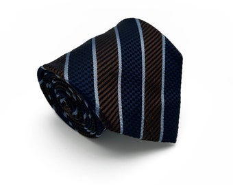 Cravate vintage en soie Altea Milano - Lignes diagonales, bleu, marron, gris, noir, fabriquée en Italie