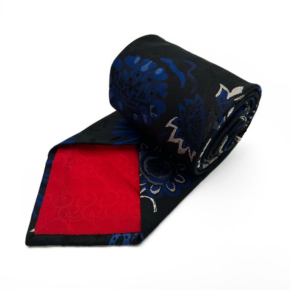 Vintage Silk Tie - Floral Embroidered Pattern, Bl… - image 4