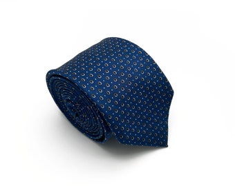 Vintage Michael Kors zijden stropdas - cirkelpatroon met stippen, blauw, wit