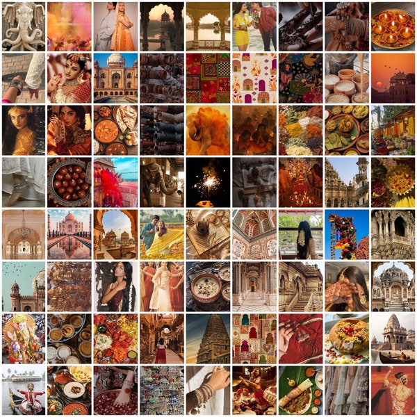 72 piece Desi Aesthetic Wall Collage Kit | Brown Girl Aesthetic | South Asian Aesthetic | Indian Dorm Room Decor