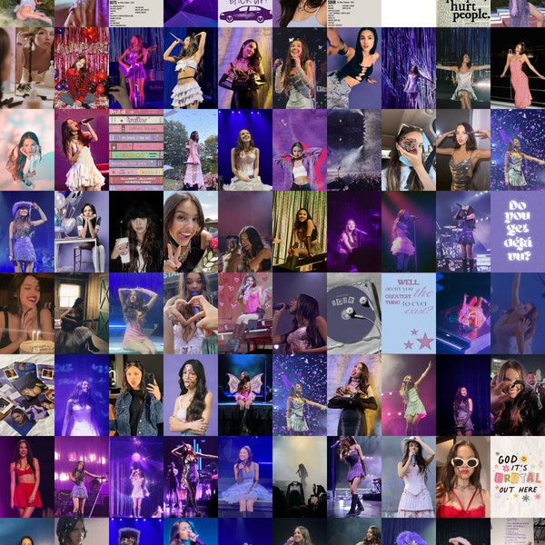 100 piece Olivia Rodrigo Aesthetic Poster Collage | Sour Tour Collage | Guts Tour Collage | Purple Aesthetic