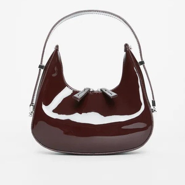 Claret Red Patent Leather Imported Faux Leather Shoulder Bag, Women's Daily Kitsch Underarm, Sets You Apart from Others, Mother's Day Gift