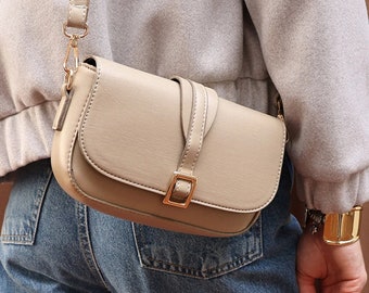 Women's Crossbody Bag with Cream Buckle - Stylish and Trendy Fashion Accessory, Gifts for Her
