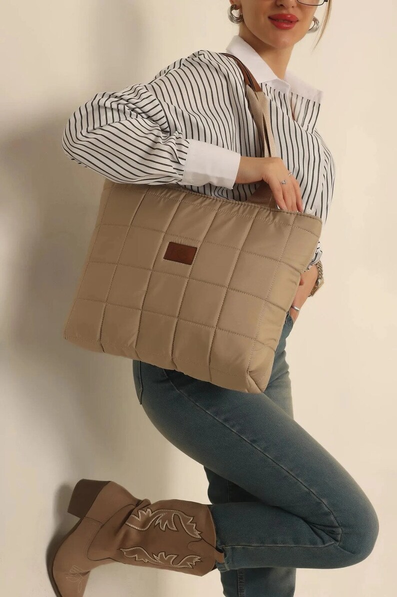 Women's Quilted Bag, Large Size Bag, Massenger Tote Bag, Fluffy Shoulder Bag, Cotton Bag, Foldable Bag, Friend Bag Gift zdjęcie 4