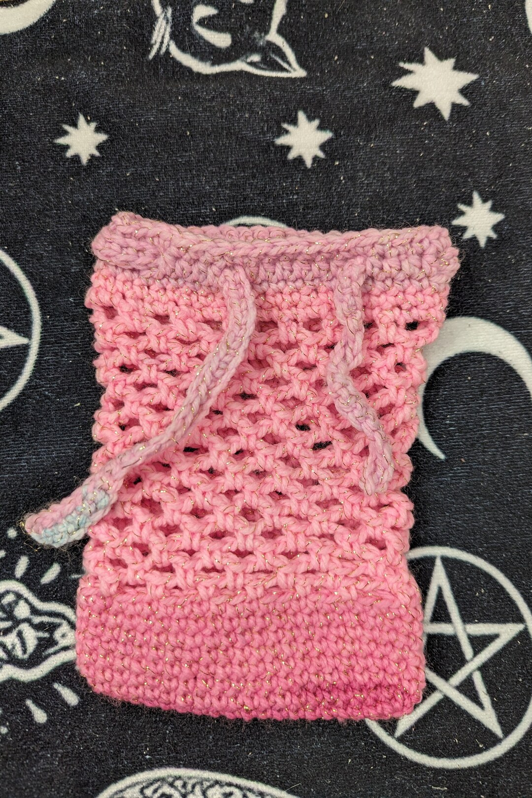 Handmade Sparkly Pink Crochet Tarot Deck Drawstring Pouch Rainbow ...