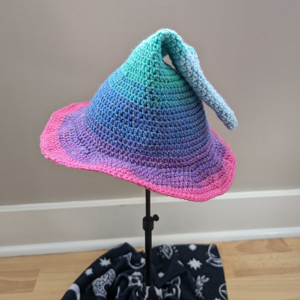 Handmade Crochet Witch Hat - Rainbow Sparkles Slouchy Witchy Hat - Unicorn Vibes