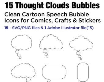 Cartoon Thought Bubbles – 15 Clean Cloud Icons (SVG, PNG, AI Files)