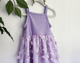 Girls Butterfly Spring Summer Dress with 3D butterfly tulle