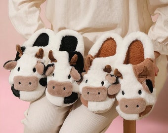 Flauschiger Kuh Slipper | Niedliche Moo Kuh Hausschuhe | Bequeme Moo Animal Hausschuhe | Gemütliche Kuh Hausschuhe | Moo Hausschuhe | Flauschige Kuh Hausschuhe für den Winter