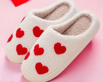 Love Heart Slippers | Red Fluffy Heart Slippers For Winter | Women's Red Heart Comfy Cozy Slippers | Perfect Valentine's Day Gift For Her