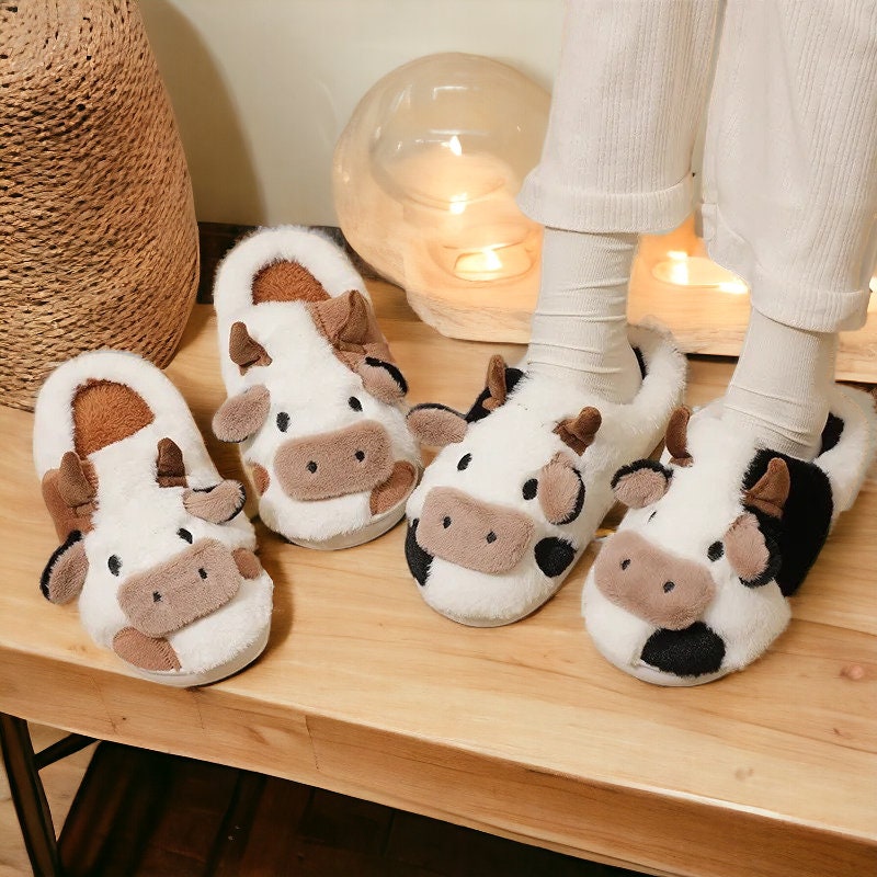 Fluffy Cow Slipper Cute Moo Cow Slippers Comfy Moo Animal Slippers Cozy