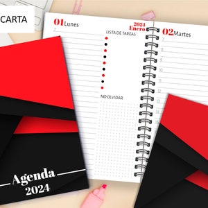 AGENDA PLANNER 2024, daily planner, printable planner, un dia por hoja / hermoso diseño / archivo imprimible PDF formato A5,A4, Media carta