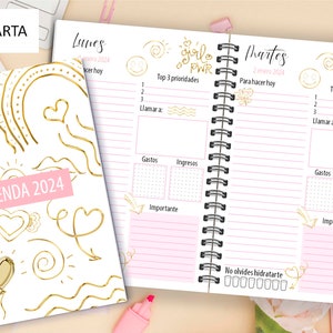 AGENDA PLANNER 2024 / un dia por hoja / hermoso diseño / archivo imprimible PDF formato A5 - A4 - Media carta / tapa editable / organizate