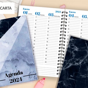 AGENDA SEMANAL 2024 / Diaria / Archivo imprimble PDF / Tapa editable / Tamaño final A5 - media carta - Legal / Super elegante y práctica