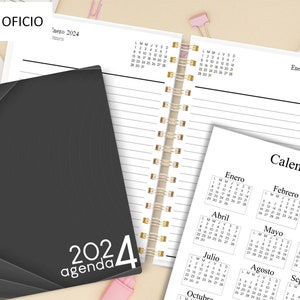 AGENDA EJECUTIVA 2024 / / un dia por hoja / hermoso diseño / archivo imprimible Pdf formato A5 - A4 - Media carta / tapa editable /410 pag