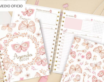 BUTTERFLY PLANNER AGENDA 2024 / Volledige weekweergave / Printbaar pdf-bestand / A5-formaat - Halve letter / Bewerkbaar omslagontwerp