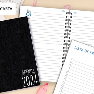 AGENDA EJECUTIVA 2024 / Elegante / Diaria / 2 dias por hoja / Archivo imprimible pdf / 3 modelos de tapa / formato A5 - media carta - A4