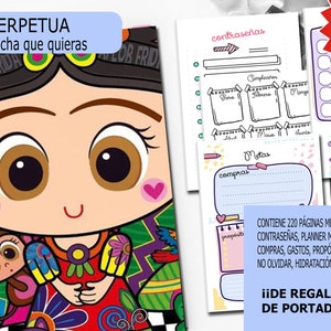 AGENDA PERPETUA FRIDA  / formato pdf imprimible / formato A5 - Media carta / 2 tapas de regalo / 220 hojas / completa y divertida