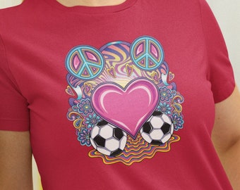 Peace Love & Soccer Ladies Tee, Peace Love Soccer T Shirt, Soccer Mom Shirt, Shirt Gifts for Mom, Soccer Player Gift, Mother's Day Shirt