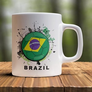 Brazil Soccer Country Mug, Brazil Coffee Mug, Brazilian Flag Mug, Mug for Brazil Fan, Soccer Coffee Cup, Brazil Soccer Lover Gift, Brazilian