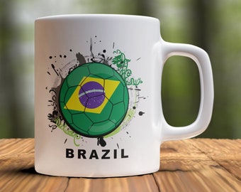 Brasilien Fußball Country Becher, Brasilien Kaffeebecher, Brasilien Flagge Becher, Becher für Brasilien Fan, Fußball Kaffeetasse, Brasilien Fußball Liebhaber Geschenk, Brasilianer