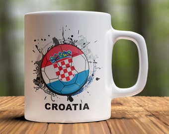 Taza con el equipo de fútbol de Croacia, taza de café con la bandera de Croacia, taza para fanáticos de Croacia, taza de café con fútbol, regalo para amantes del fútbol de Croacia