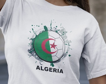 Camisetas unisex de fútbol de Argelia, camiseta de fútbol de Argelia, camisa de viaje de Argelia, regalo de fútbol de Argelia, camiseta de la nación de fútbol, regalo de camisas de viaje