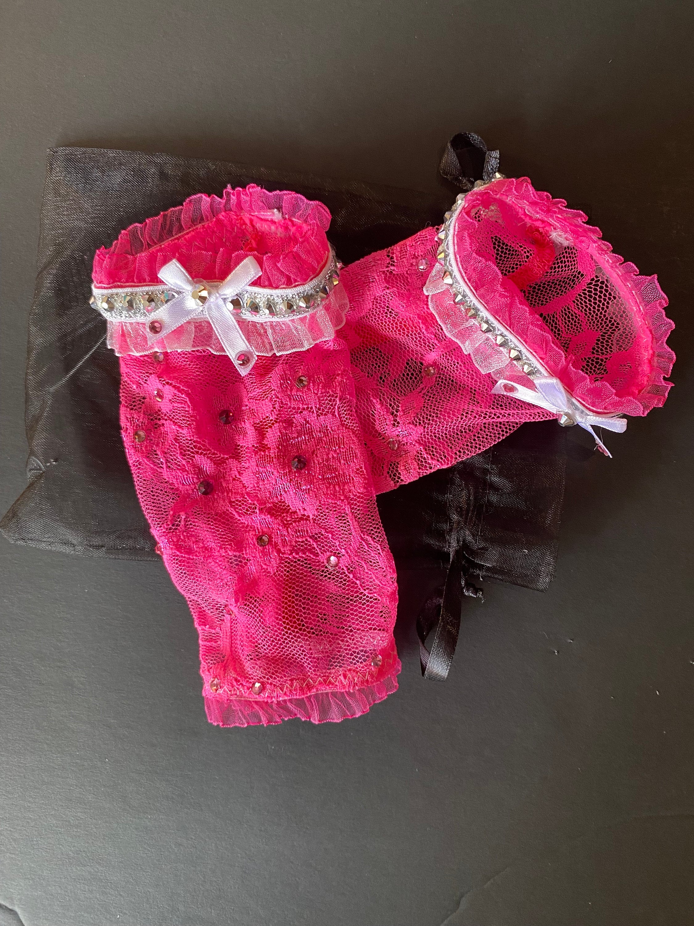 Hot Pink Lace Gloves. Hot Pink Lace Gauntlets. Lace Gloves. Rhinestoned ...