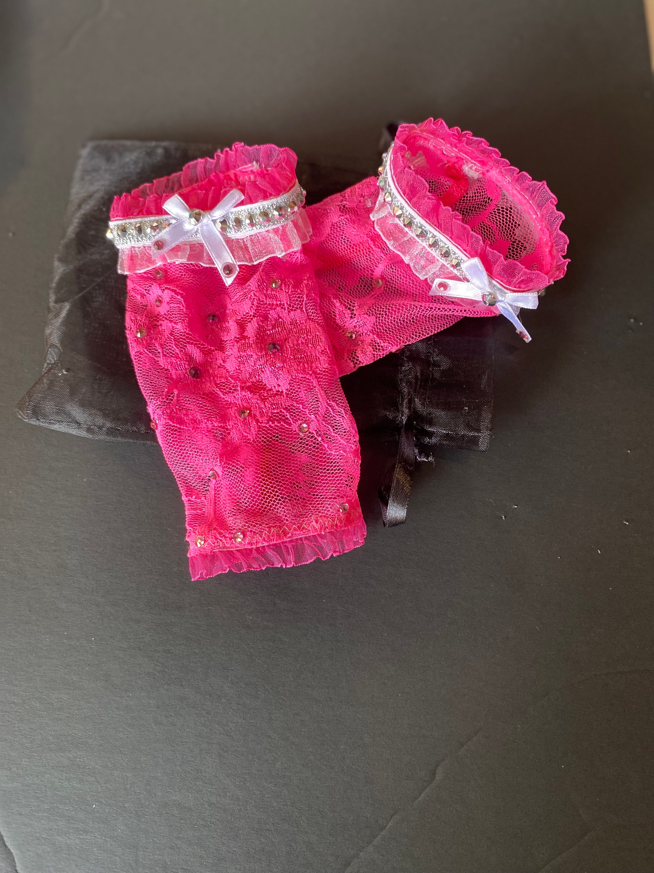 Hot Pink Lace Gloves. Hot Pink Lace Gauntlets. Lace Gloves. Rhinestoned ...