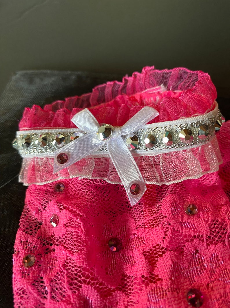 Hot Pink Lace Gloves. Hot Pink Lace Gauntlets. Lace Gloves. Rhinestoned ...