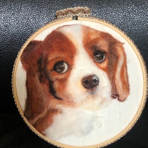 2D needle felting,100% wool felting, painting with wool, custom memorial pet portrait, handmade fiber arts, home or office decor.