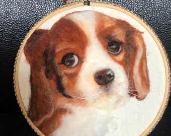 2D needle felting,100% wool felting, painting with wool, custom memorial pet portrait, handmade fiber arts, home or office decor.