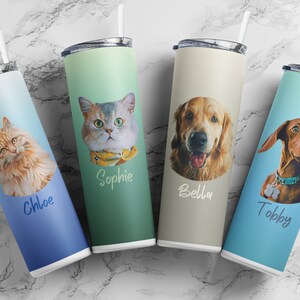 Vaso personalizado para mamá de perro, mamá de gato, retrato de mascota personalizado, vaso flaco con nombre, regalo de mamá de perro, regalo de papá de perro, retrato de gato, taza de viaje, taza de perro