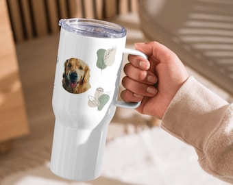 Personalized Dog Mom 25 oz Tumbler With Handle, Custom  Gifts for Dog Lovers, Unique Gifts for Pet Lovers Custom Pet Portrait Tumbler