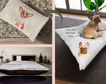 Custom Pet Bed Pet Portrait Machine Washable Large Bed Dog Pillow Style Small Dog Cat Bed Personalized Dog Bed Custom Dog Accessories Cat