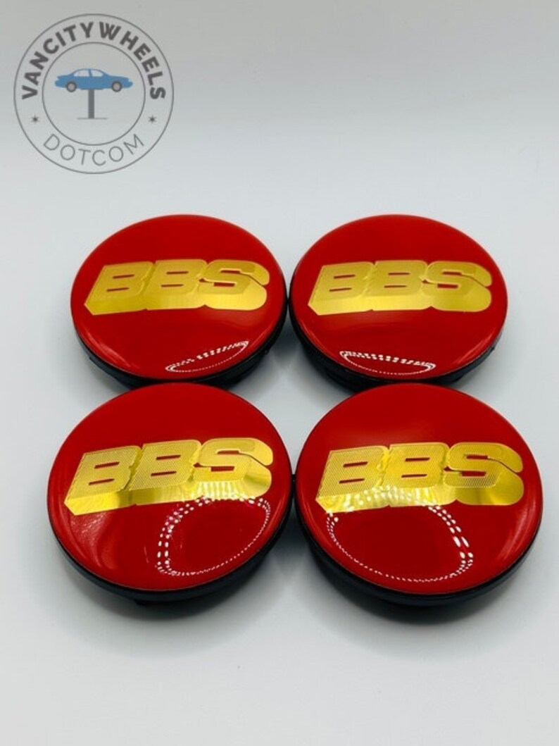 Set of 4 Red/gold BBS Alloy Wheel Center Caps 65mm, Red/gold Center Hub