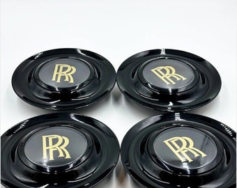 4pcs Black/Gold Rolls-Royce Floating Wheel Center Caps, Rolls Royce Elegance with Floating Emblem - Phantom, Ghost, Wraith, Dawn Compatible