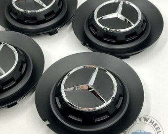 Enjoliveur de roue Mercedes Benz BC383 147 mm noir mat, enjoliveur central de roue Mercedes Benz couleur noir mat 147 mm pour BC 383