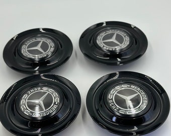 Black Excellence: 4Pcs Mercedes BENZ Floating Center Caps in Varied Plate & Fit Diameter by Vancity Wheels