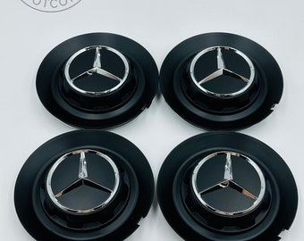 Set of 4 Black Mercedes Benz C-1028 Alloy Wheel Center Caps 146mm, Black Center Hub Caps for Mercedes Benz 146mm