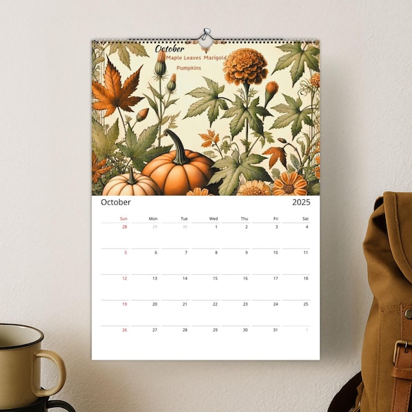 Vintage Botanical Wall Calendar: Floral Art for Garden Lovers (A3 297x420 mm)