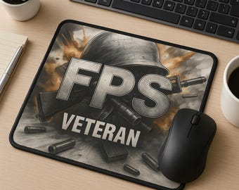 FPS Veteran Mouse Pad, Gaming Mouse Mat with Anti-Slip Stitched Edge, PC Gamer Accessory