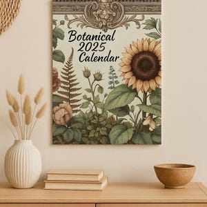 Calendrier botanique vintage 2025 11 x 16,5 oeuvres d'art murales, décoration florale, cadeau inspiré de la nature pour les jardiniers et les amoureux de la nature